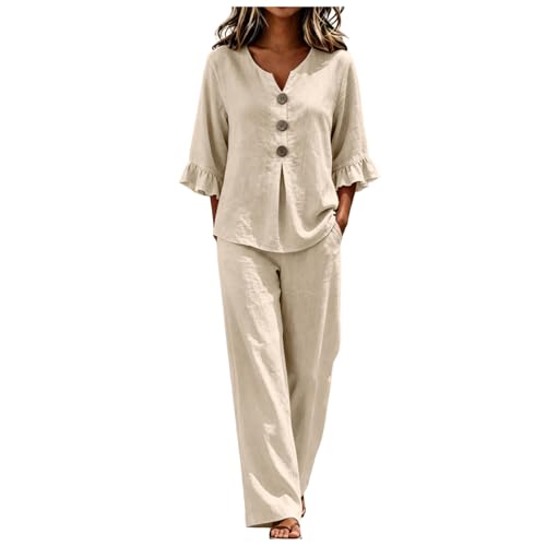 Ensemble femme deux pièces grande taille avec chemise col V et pantalon ample