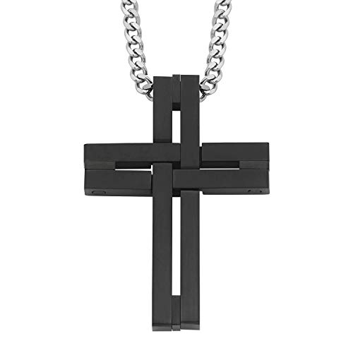 Boston Bay Diamonds Men's Cross Pendant Necklace in 316L Stainless Steel Interlocking Woven Cross on 24” Curb Chain, Choice of Color