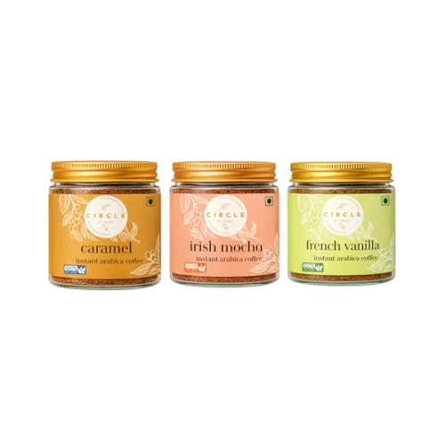 Image of The Circle Of Aroma Signature Instant Coffee Combo Pack | Arabica Coffee | Rich Aroma & No Added Sugar | Irish Mocha, Vanilla & Caramel Flavours | 50g Each Flavours (25 Cups) | Enjoy Hot or Cold