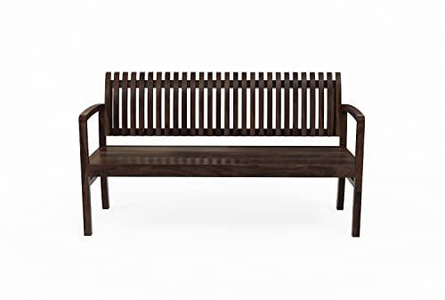 Image of WOODLAB Furniture Solid Sheesham Wood Sitting Bench for Home, Garden and Outdoor | Wooden Bench Seat for Living Room, Balcony, Patio, Porch and Entryway (Walnut Finish)