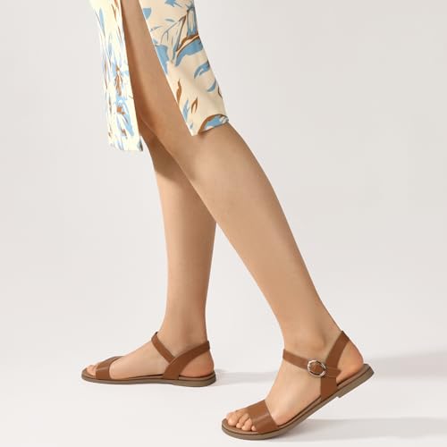 Ankis Black White Brown Tan Flat Sandals for Ladies 2025,Summer season Seaside Costume Sandals for Ladies,Ladies's Strolling Sandals Dressy Open Toe Comfy - Image 6