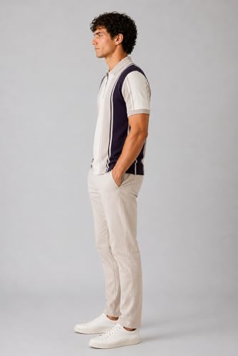 Image of SANE ORIGINALS Textured Polo T-Shirt for Men in Vertical Stripes || Old Money Polos for Men