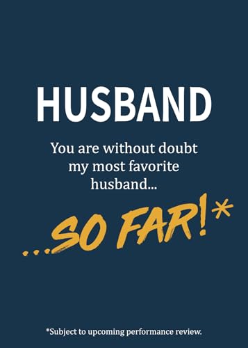 Funny Anniversary Card for Husband, Humorous Birthday Greeting Gift from Wife - My Favorite Man So Far Joke - Witty Valentines Day Note for Him - Sarcastic Love Stationery with Envelope - 5x7 Inch