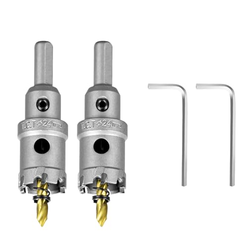 Image of SALI 15 /16 inch (24mm) TCT Hole Saw Kit Tungsten Carbide Tipped Hole Saw Drill Bit with Titanium-Plated Pilot Drill bit for Metal, Stainless Steel, Iron, Wood, Plastic 2pcs