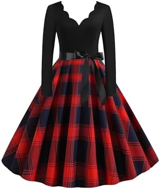 Vestido Pin Up – Corset Negro y Falda a Cuadros con Lazo