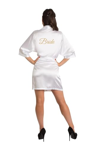 Image of Women's Silky Satin Short Bride Robe | Ultra Soft & Comfortable, Stylish Full Sleeve Lace Tie Nightdwear /Sleepwear for Bride Bridemaid- Pack of 1