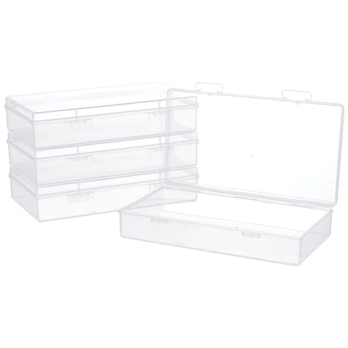 Image of BENECREAT 4 Packs 4x7.5x1.6inch Rectangle Clear PP Plastic Box Containers Bead Storage Organizer Box, Dustproof Case with Hinged Lid for Cards, Beads and Craft Supplies
