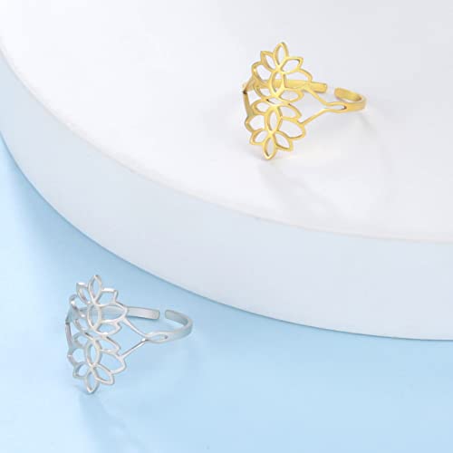 Bague Lotus redimensionnable acier inoxydable bague point-virgule yoga et méditation