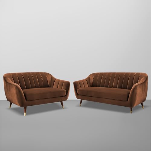Image of Casaliving Anyse 3+2 Seater Sofa Set for Living Room (Brown Colour Fabric) Premium Fabric Sofa Set
