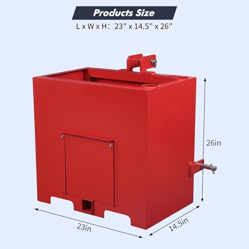 3 Point Tractor Ballast Box 800lbs, Heavy-Duty Steel Weight Box for CAT1 Tractors, Quick-Attach Design with Sliding Door & Tool Racks, Sand/Concrete Fillable, Red - Thumbnail 2