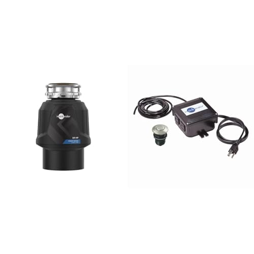 Image of InSinkErator Power .75HP, 3 /4 HP Garbage Disposal, Power Series EZ Connect Food Waste Disposer + InSinkErator Garbage Disposal Air Switch Kit, Dual Outlet Sink Top Switch Button, Satin Nickel STS-OOSN
