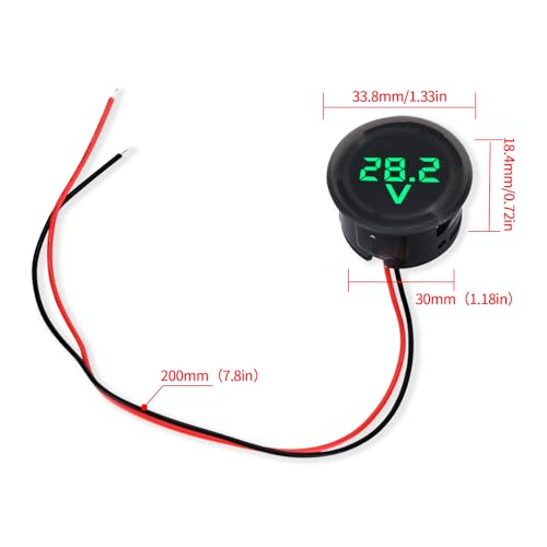 Image of DC4V-100V Voltmeter, LED Digital Waterproof Round 2-Wire Battery Gauge Mini Voltage Display Tester for Cars, Motorcycles, ATVs, Boats, Trucks, Marine Battery Monitors（Green）