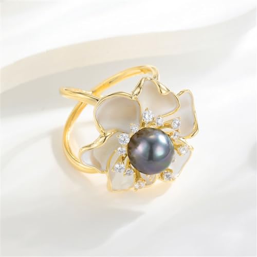 Image of Kokoma Pearl Camellia Silk Scarf Ring for Lady Elegant Cubic Zirconia Flower Scarf Buckle for Women Shawl Clip Buckle Scarves Buckle Holder Ring Band Decoration Accessories