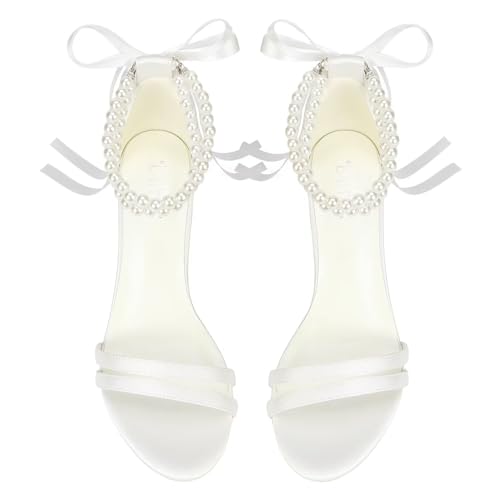 Block Heel Wedding Sandals Bridal Shoes Pearl Heels Open Toe Wedding Shoes for Bride2