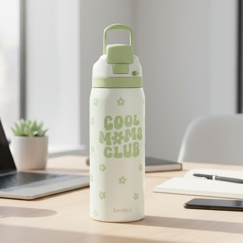 Image of Mom Insulated Stainless Steel Water Bottle with Straw for Sports and Travel, Cool Moms Club, 32oz, Gifts for Women Mother's Day Birthday Christmas