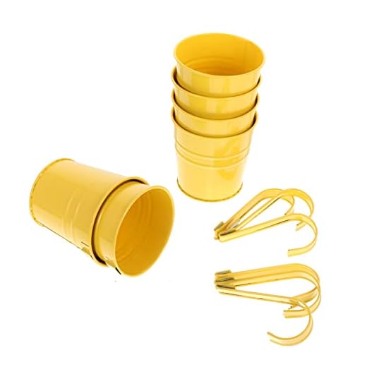 Cabilock Macetas colgantes de metal amarillo maceta colgante gancho desmontable hierro rústico arte balcón maceta 6 piezas suculentas hierbas plantas recipiente balcón decoración