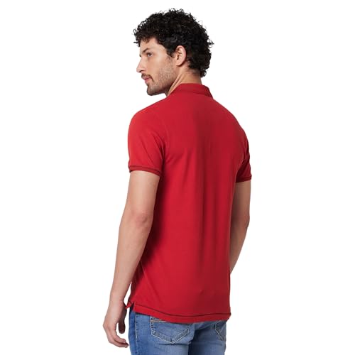 Image of Spykar Men's Slim Fit Polo Neck Half Sleeve Solid Casual T-Shirt