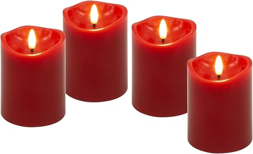 goobay Lichterkerzen mit Timerfunktion 4er Set in Rot mit 3D Docht & Batteriebetrieben, elegant für Wohnzimmer, Esszimmer und Advent - 77749