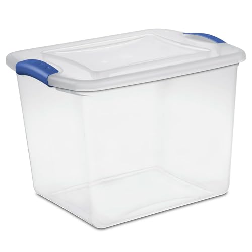 TNLOJI 27-Quart Clear Plastic Storage Bin - Blue Latch Lid Container, Airtight & Stackable Design for Pantry, Closet or Garage Organization, BPA-Free Plastic