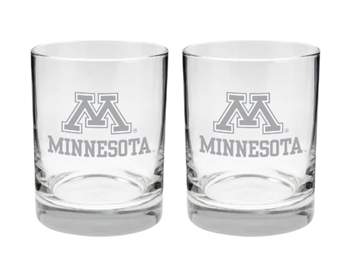 RFSJ Minnesota Golden Gophers 2-Sided, Satin Finish, Rock (or Whiskey) Glass - Set of 2, 14 oz