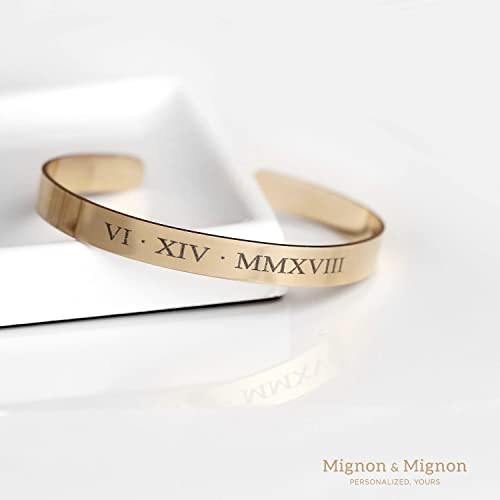 MignonandMignon Personalized Cuff Bracelet Custom Engraved Name, Inspirational Message, Coordinate Bangle for Graduation, Friendship, or Bridesmaid Gift – FBR3