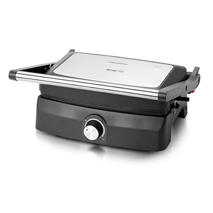 EMERIO Kontaktgrill Panini Grill Sandwichmaker Tischgrill | Grillfläche 23x14,5cm | antihaftbeschichtet | 750W | fettarm grillen | 180° Öffnung | einstellbarer Thermostat | Edelstahl | CG-130861