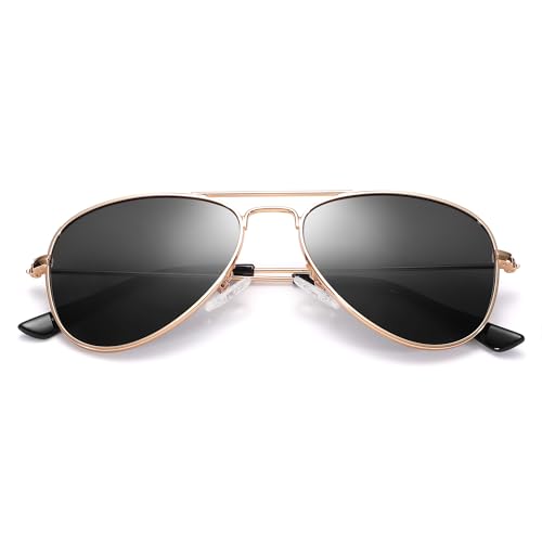 LIU·WEN Classic Polarized Aviator Sunglasses Kids - for Toddler Girls Boys Age 2-10 50MM(Gold Frame/Black Lens)