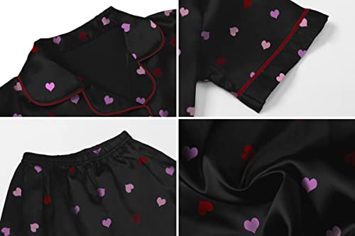 Image of Umeyda Women & Girls Pajamas Set, 2 Piece PJS Satin Silk Sleepwear Button-Down Top with Shorts for Mom Kids Gifts
