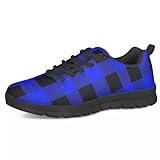 PinUp Angel Royal Blue Buffalo Plaid Walking Shoes Lightweight Comfy Sports Running Work Sneaker for Women
