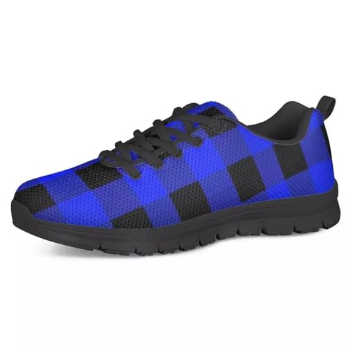 PinUp Angel Royal Blue Buffalo Plaid Walking Shoes Lightweight Comfy Sports Running Work Sneaker for Women