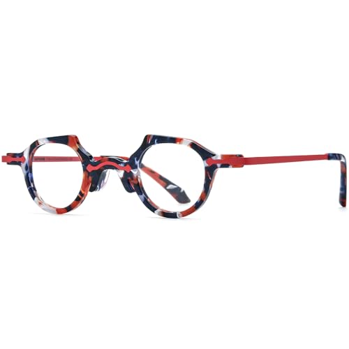 Image of HEPIDEM Acetate Glasses Frame Alloy Temple Men Small Retro Round Eyeglasses Women Optical Spectacles