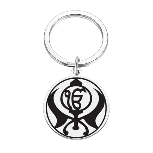 Porte-clés Khanda en acier inoxydable argenté de style Sardar Khalsa