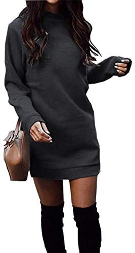 Miselon Women's Casual Fleece Long Sweatshirt Dress Long Sleeve Sweater Dresses (Dark Gray, Medium)
