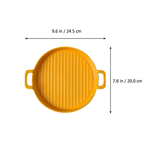 Amosfun Ceramic Baking Dish Round Baking Pans Casserole Dish 8 Inch Lasagna Pans Oven Cookware Bakeware for Kitchen Cake Dinner Cooking Serving Yellow - Image 3