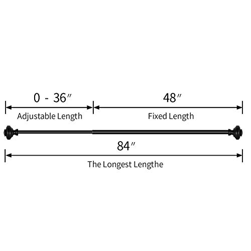 BOBOMOMO 2 Pack Adjustable Curtain Rod 3/4" Single Window Rod 48"-84" with Twisting Finials Black Drapery Rod of Window Treatment (Black, 48-84) - Thumbnail 4