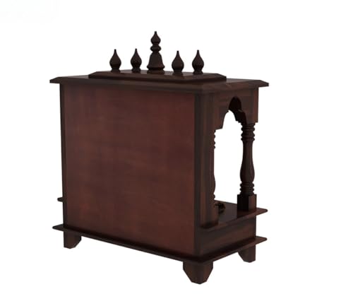 Image of MISAN Wooden Wall Mounted Temple, Traditional Indian Style, Sheesham Wood,Sheesham Wood Pooja Mandir for Home (Walnut)