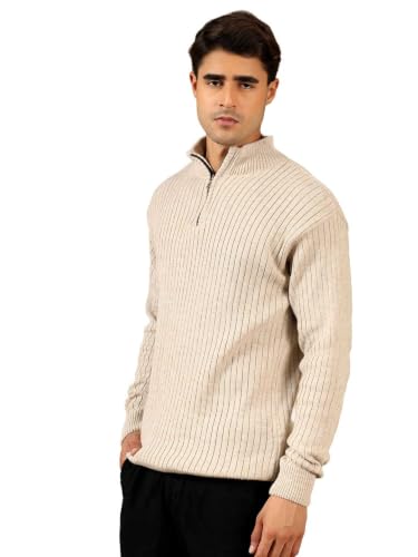 Image of Kvetoo Men High Neck Zipper Full Sleeve Woolen Winter Sweater