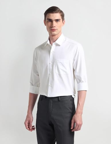 Image of Arrow Solid Slim Fit Mens Formal Shirt - 100% Cotton, Breathable & Comfortable, Full Sleeves Shirts for Men