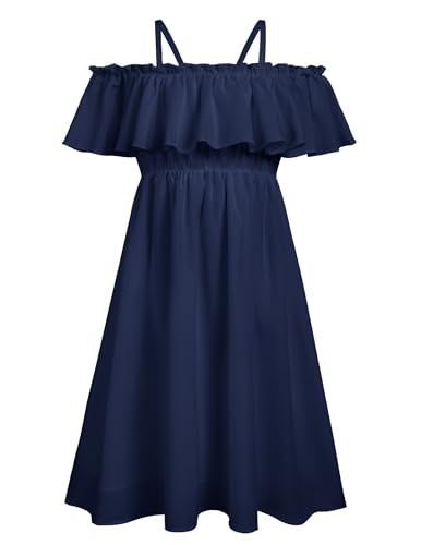 Arshiner Girls Summer Floral Ruffle Sundress Cold Shoulder Casual Holiday Dresses