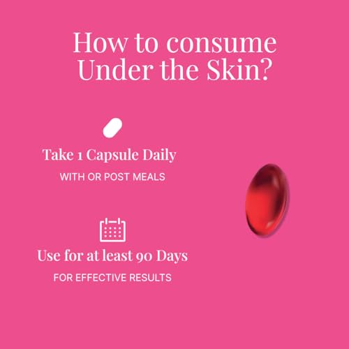 Under The Skin L-Glutathione (250mg), Hyaluronic Acid, Vitamin C, Sea Buckthorn (Omega 3679) Vegan Skin Supplement for Glow, Hydration, Collagen Booster & Anti-Ageing | 90 Capsules for Women