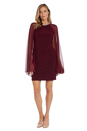 Image of R&M Richards Women's Knee-Length Glitter Sequin Lace Dress W /Sheer Asymmetric Poncho Overlay | Evening Cocktail Attire