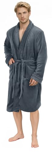 NY Threads Lujo Bata de Forro para Hombre - Batas De Estar En Casa de Súper Suave (XL, Gris)