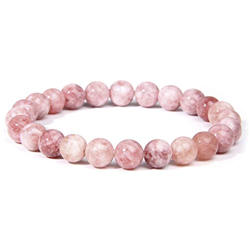 LIUQIANYU Bracelet en Pierre,Mode Pierre Naturelle Rose Angélite Perles Bracelet Pierre De Soleil Perlé Énergie Yoga Bracelet Bijoux pour Femmes Cadeaux Faits À La Main, Rhodonite, 21Cm Cover
