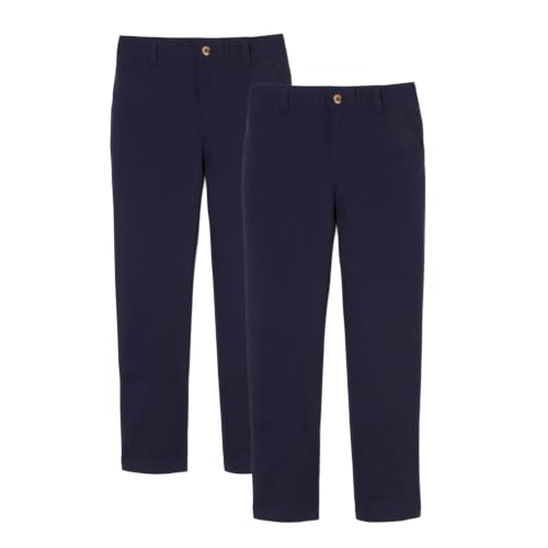 French Toast Boys' 2-Pack Straight Fit Performance Fabric Pants, Navy, 16