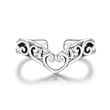 925 Sterling Silver Toe Ring Adjustable Butterfly Filigree Boho Summer Jewelry for Women (Heart V Shaped Filigree)