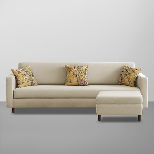 Image of Casaliving Premium Lifestyle Fabric 5 Seater L Shape Sofa Set 4 Seater Modern Sofa Set & Ottoman for Living Room (Cream Color)