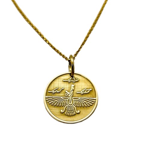 Collier Faravahar en argent sterling plaqué or bijou gravé de qualité