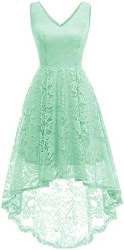 MUADRESS Women's Elegant Floral Lace Dress Sleeveless V-Neck Hi-Lo Cocktail Dress for Evening Party Mint 2XL