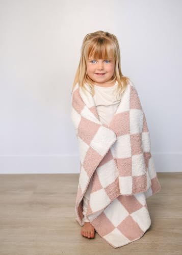 Image of Mebie Baby Pink Checkered Plush Baby Blanket 30x40 - Soft, Lightweight, Breathable | Available in Two Sizes