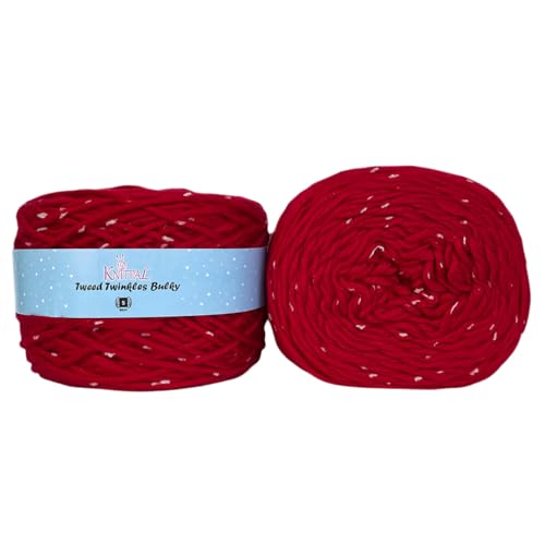 Tweed Twinkles Bulky Acrylic Yarn for Crocheting, 2-Pack (400Yds / 400G), Free Patterns - #5 Weight Chunky Tweed Yarn for Knitting - Red Apple